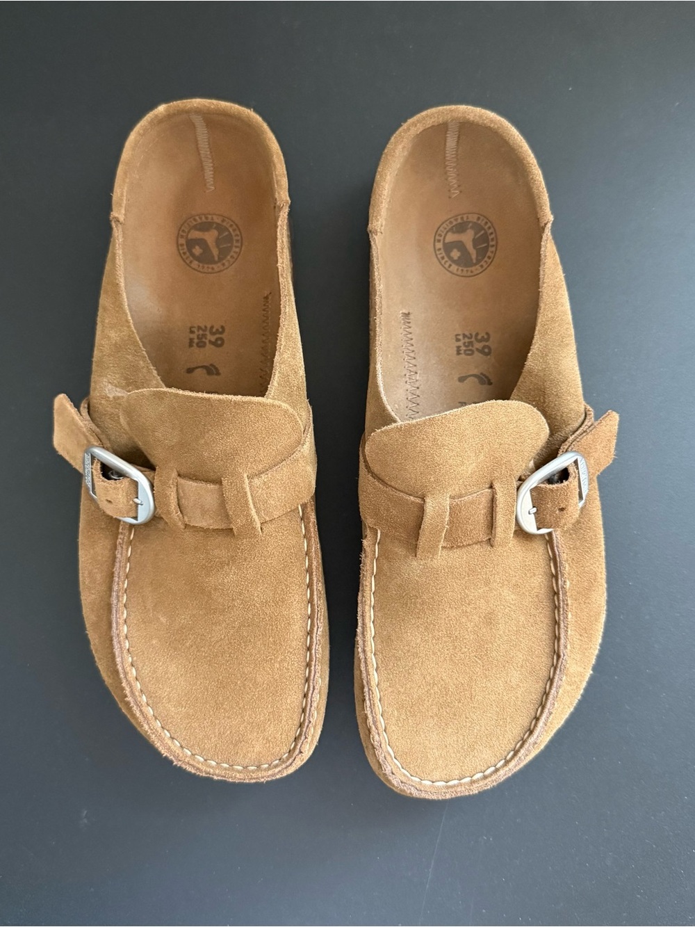 Suede Buckle Slip-On Loafers in Tan - Picture 2 of 4